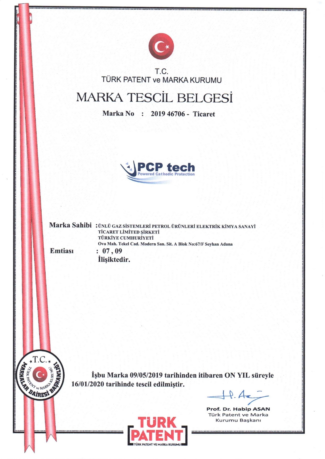PCPtech Marka Tescil Belgesi