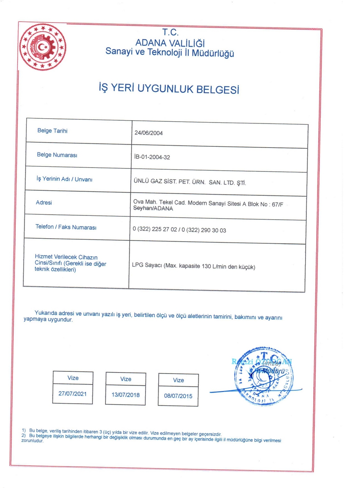 Lpg Sayacı Kalibrasyon Yetki Belgesi