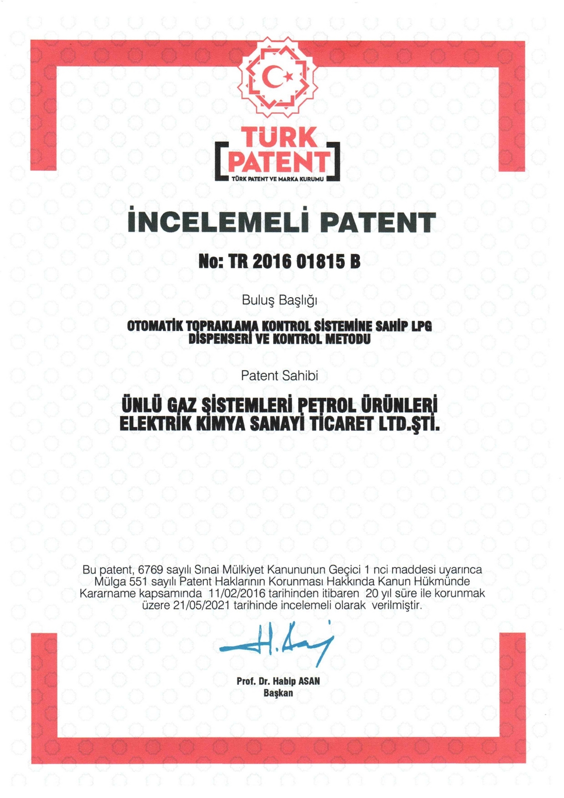 GADE İncelemeli Patent